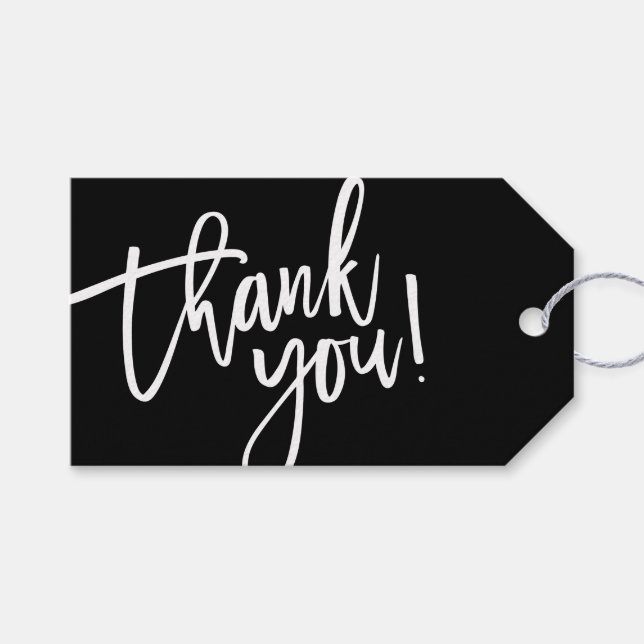 Étiquettes-cadeau MODERNE MAIN LETTERED merci noir blanc écriture (Devant (Horizontal))