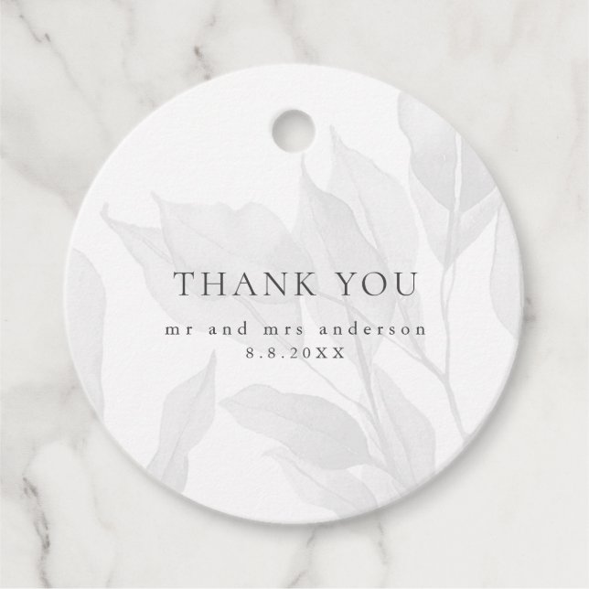 Étiquettes Cadeau Moderne minimaliste Gris Mariage Floral Merci (Devant)