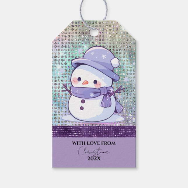 Étiquettes-cadeau Moderne Noël Snowman Pastel rose violet (Devant)