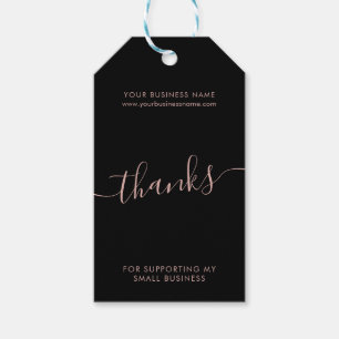 Étiquettes-cadeau Moderne noir rose or script entreprise merci