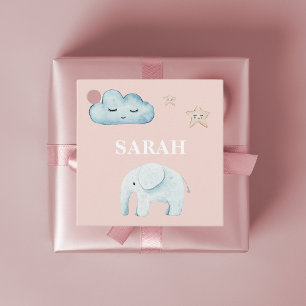 Étiquettes Cadeau Moderne Pastel Rose & Bleu Nom de l'enfant