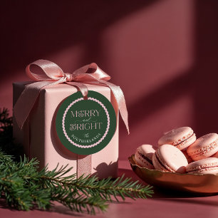 Étiquettes Cadeau Moderne Photo Rose Vert Rétro Ondulé Joyeux et Lum