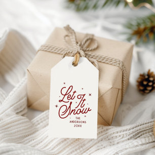 Étiquettes-cadeau Moderne Rétro Laisser Neige Script Noël Red
