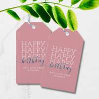 Moderne rose poussiéreux Happy Birthday Tags cadea