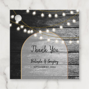 Étiquettes Cadeau Moderne Rustique Noir Bois Lumière Arc Mariage