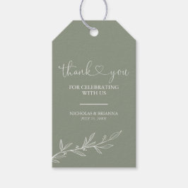Étiquettes-cadeau Moderne Sage Green Minimal Boho Mariage Merci