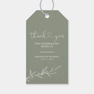 Étiquettes-cadeau Moderne Sage Green Minimal Boho Mariage Merci