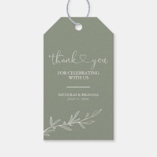 Étiquettes-cadeau Moderne Sage Green Minimal Boho Mariage Merci