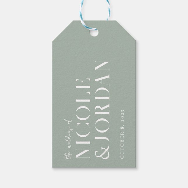 Étiquettes-cadeau Moderne Simple Chic Sage Mariage Vert (Devant)