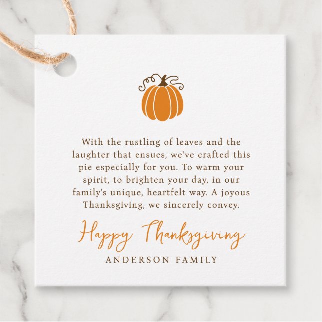 Étiquettes Cadeau Moderne Simple Citrouille d'automne Thanksgiving (Devant)