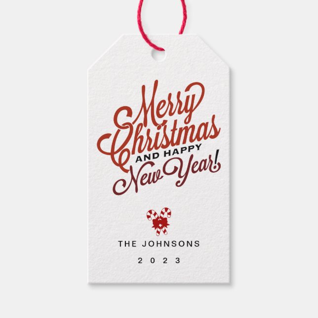 Étiquettes-cadeau Moderne Simple Rouge Script Noël et Nouvel An (Devant)