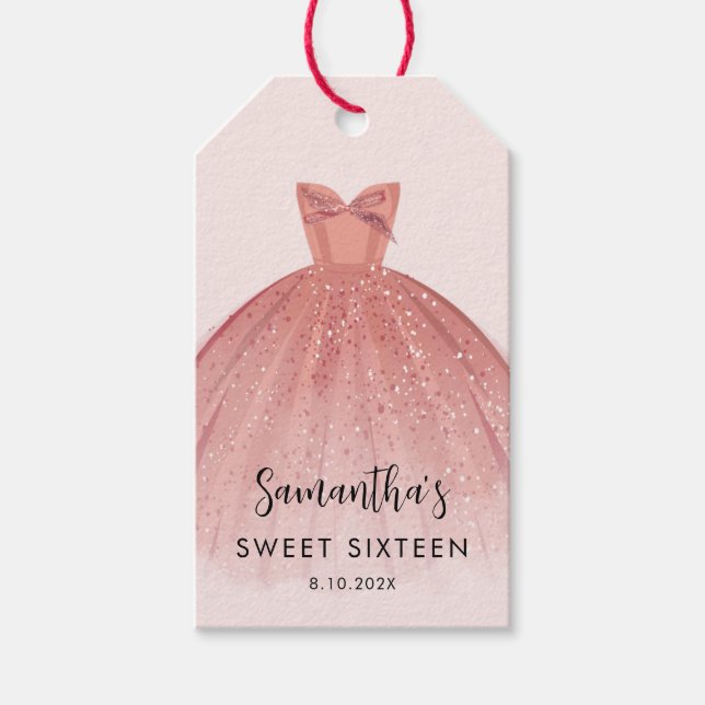 Étiquettes-cadeau Moderne Sweet 16 Script Robe Anniversaire Personna (Devant)