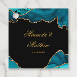 Étiquettes Cadeau Moderne Turquoise et doré Agate Mariage en pierre