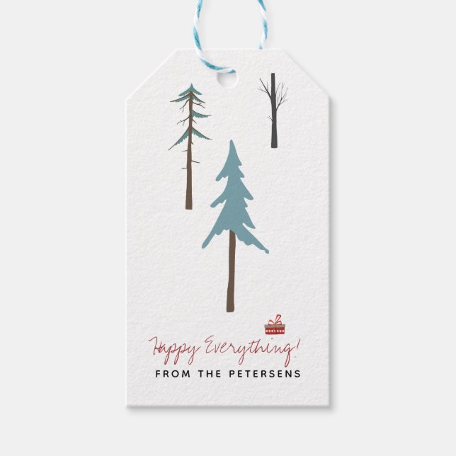 Étiquettes-cadeau Modernes pins nordiques d'hiver vacances de Noël (Devant)