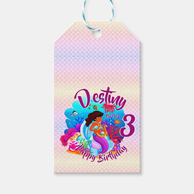 Étiquettes-cadeau Modifier le nom d'âge Mermaid Anniversaire Fête Pe (Devant)