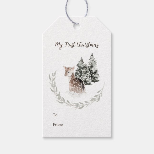 Étiquettes-cadeau Mon 1er Cerf de bébé de Noël (Devant)