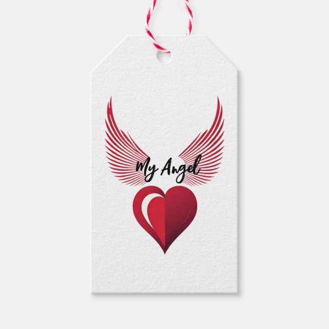 Étiquettes-cadeau Mon Ange - Coeur rouge et ailes (Devant)