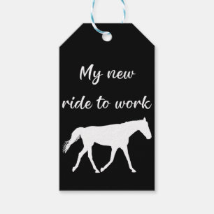 Étiquettes-cadeau Mon nouveau voyage au travail en cheval drôle