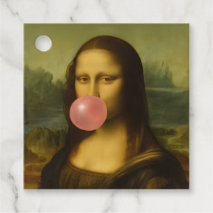 Étiquettes Cadeau Mona Lisa soufflant de bulle rose