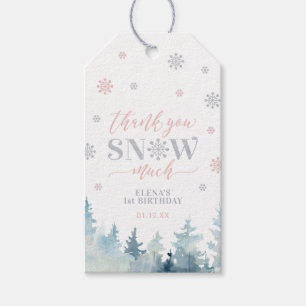 Étiquettes-cadeau Monde hivernal argent et rose Merci Cadeau
