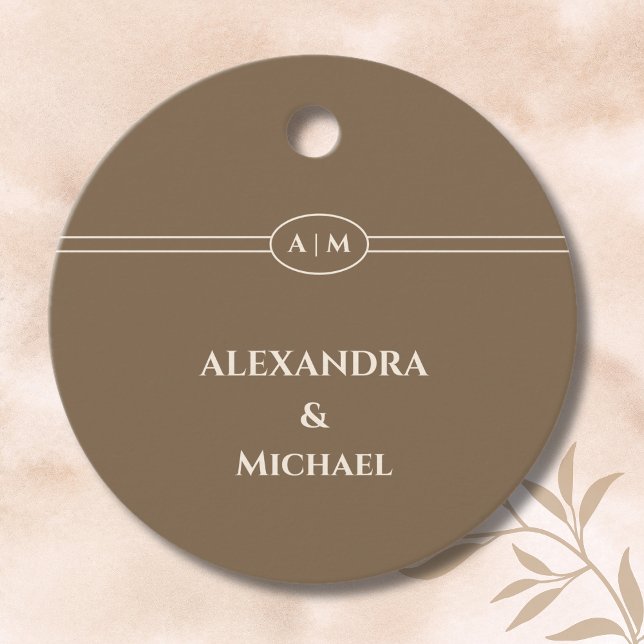 Étiquettes Cadeau Monogram Brown Christian Wedding Thank You (Créateur téléchargé)