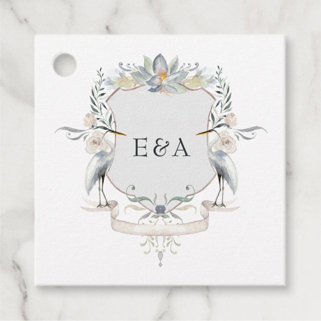 Étiquettes Cadeau Monogram Crest Mariage Lakeside (Devant)
