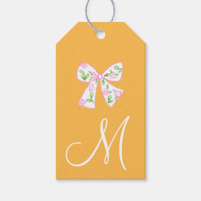 Étiquettes-cadeau Monogram Preppy Citrouille annonce Thanksgiving (Devant)