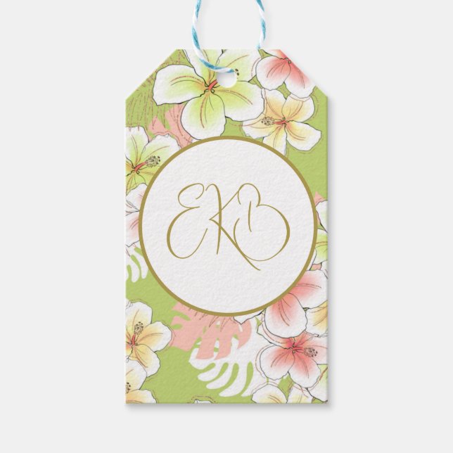 Étiquettes-cadeau Monogramme Anniversaire Élégant Tropical (Devant)