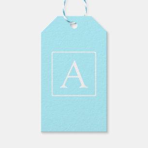 Étiquettes-cadeau Monogramme bleu ciel simple