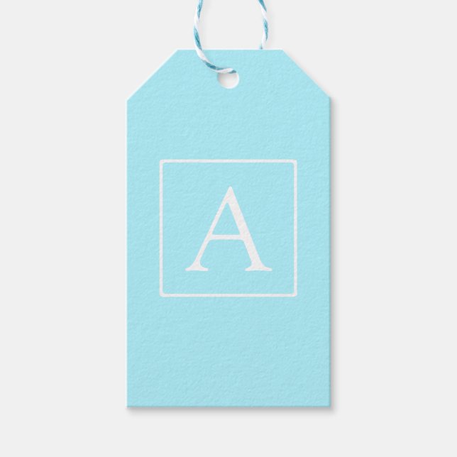 Étiquettes-cadeau Monogramme bleu ciel simple (Devant)