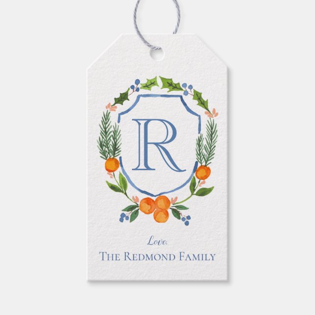 Étiquettes-cadeau Monogramme Chinoiserie Aquarelle Citrus Crest (Devant)