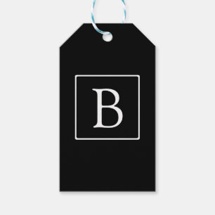 Étiquettes-cadeau Monogramme classique simple Texte noir et blanc