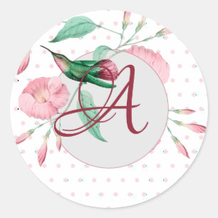 Étiquettes Cadeau Monogramme Colibri rose Mint Flo
