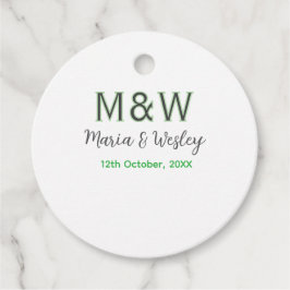 Étiquettes Cadeau Monogramme couple gris vert moderne date romantiqu