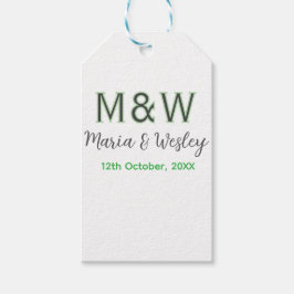 Étiquettes-cadeau Monogramme couple gris vert moderne date romantiqu