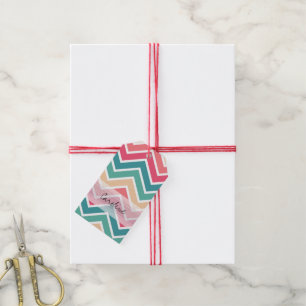 Étiquettes-cadeau Monogramme Cyan Peach Reds Motif géométrique Che