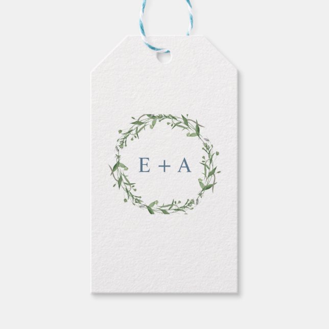 Étiquettes-cadeau Monogramme d'aquarelle bleu (Devant)
