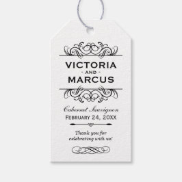 Étiquettes-cadeau Monogramme de bouteille de vin Mariage noir et bla
