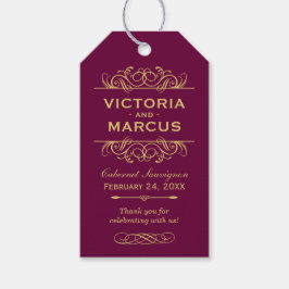 Étiquettes-cadeau Monogramme de bouteille de vin rouge Mariage de Bo