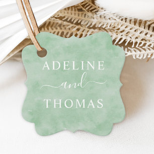 Étiquettes Cadeau Monogramme de calligraphie à l'aquarelle verte élé