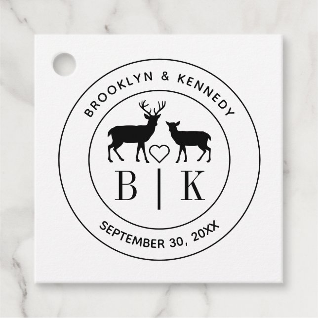 Étiquettes Cadeau Monogramme de cerf Mariage rustique Couple Nom (Devant)