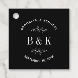 Étiquettes Cadeau Monogramme de couple floral botanique noir blanc