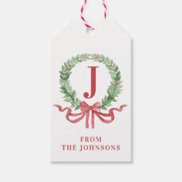 Étiquettes-cadeau Monogramme de couronne de Noël avec nom