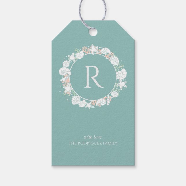 Étiquettes-cadeau Monogramme de couronne de Noël Coastère (Devant)