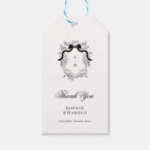 Étiquettes-cadeau Monogramme de crête Ruban à nœud français Mariage 