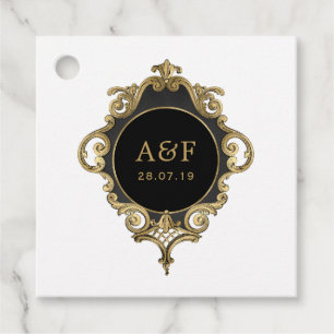 Étiquettes Cadeau Monogramme de faux feuille doré et noir