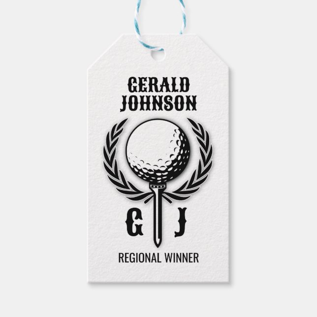 Étiquettes-cadeau Monogramme de golf avec motif de couronne (Devant)