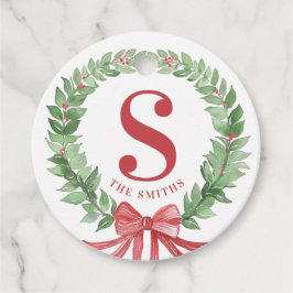Étiquettes Cadeau Monogramme de la couronne de Noël