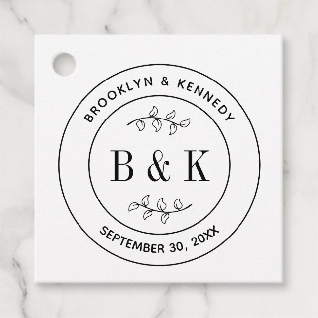 Étiquettes Cadeau Monogramme de mariage couple nom floral botanique  (Devant)