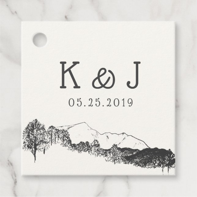 Étiquettes Cadeau Monogramme de mariage rustique de la retraite de m (Devant)